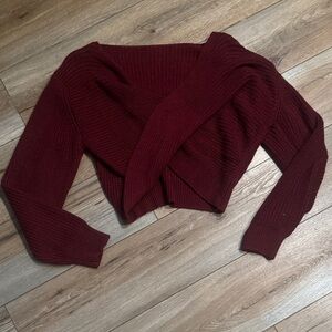 SHEIN Deep Red V-Neck Sweater